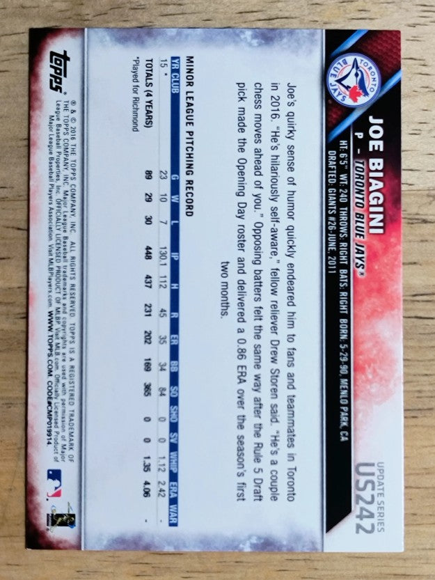 2016 Topps Update #US242 Joe Biagini RC