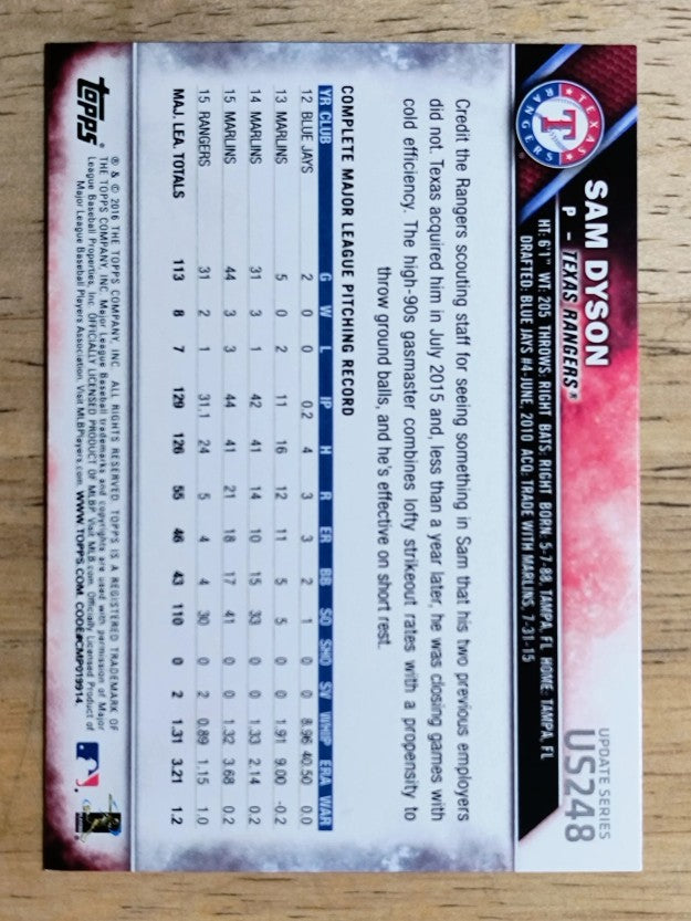 2016 Topps Update #US248 Sam Dyson