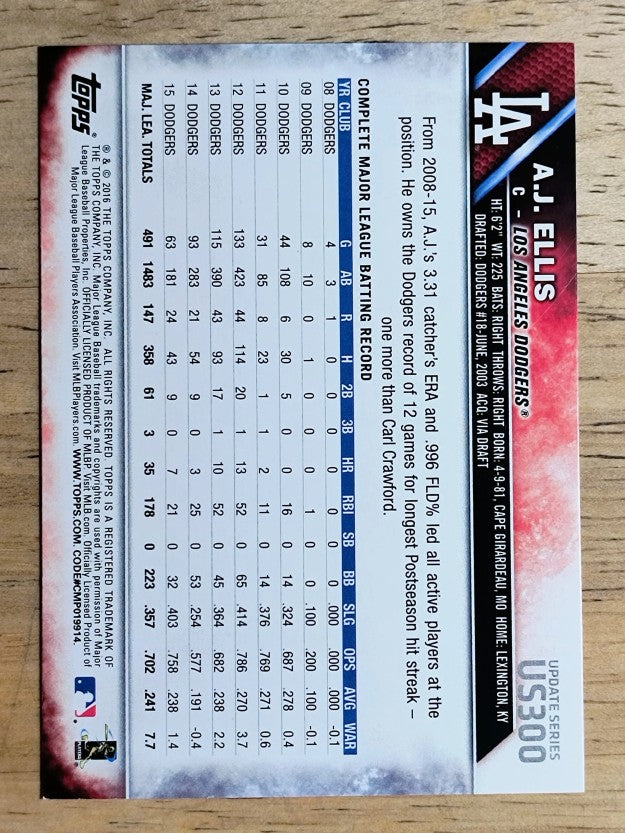 2016 Topps Update #US300 A.J. Ellis