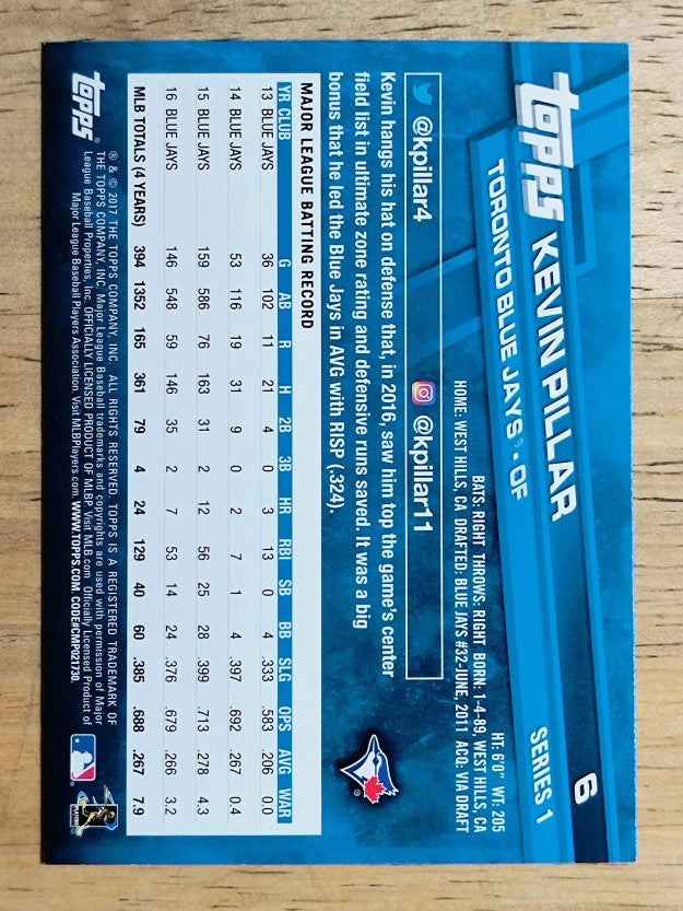 2017 Topps #6 Kevin Pillar