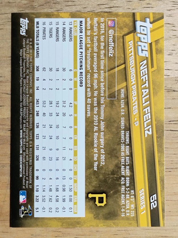 2017 Topps #52 Neftali Feliz