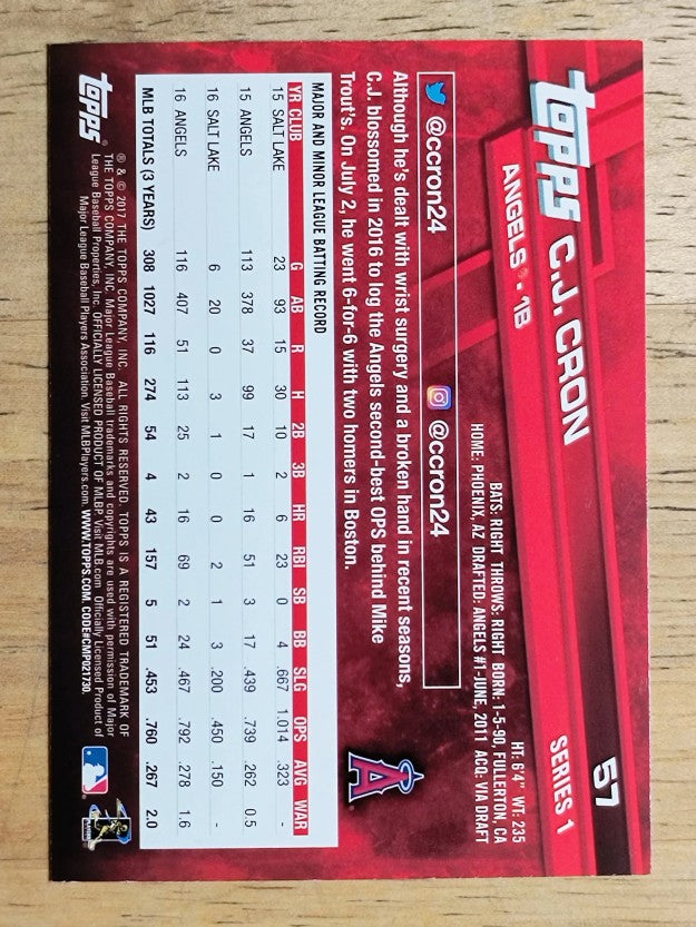 2017 Topps #57 C.J. Cron