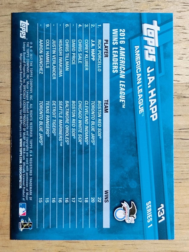 2017 Topps #131 J.A. Happ LL