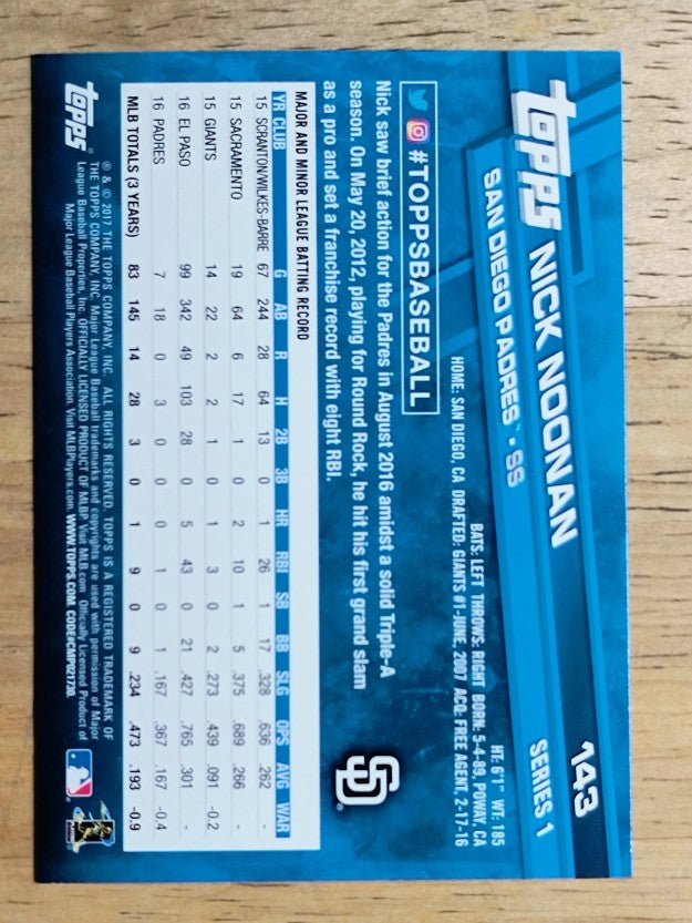 2017 Topps #143 Nick Noonan