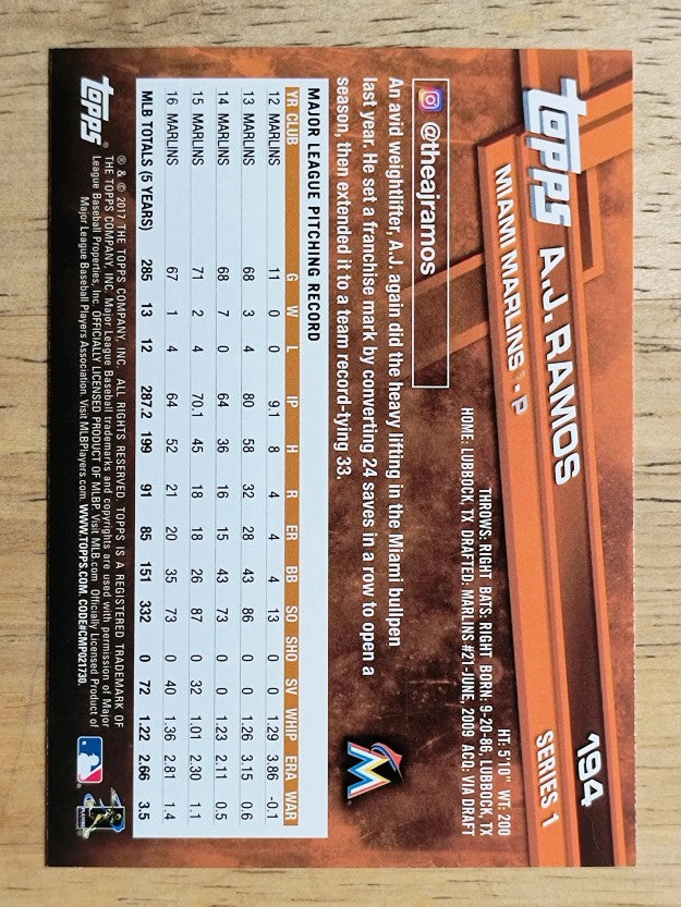 2017 Topps #194 A.J. Ramos