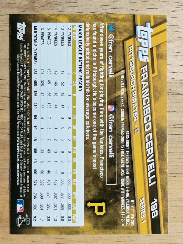 2017 Topps #198 Francisco Cervelli