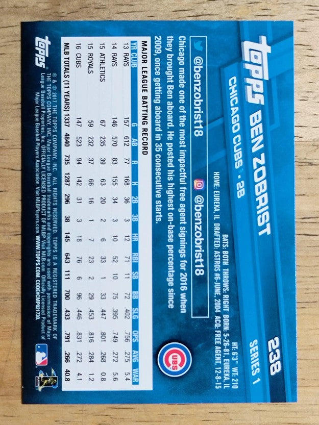 2017 Topps #238 Ben Zobrist
