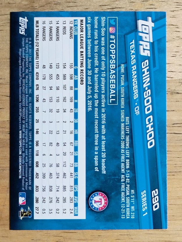 2017 Topps #290 Shin-Soo Choo