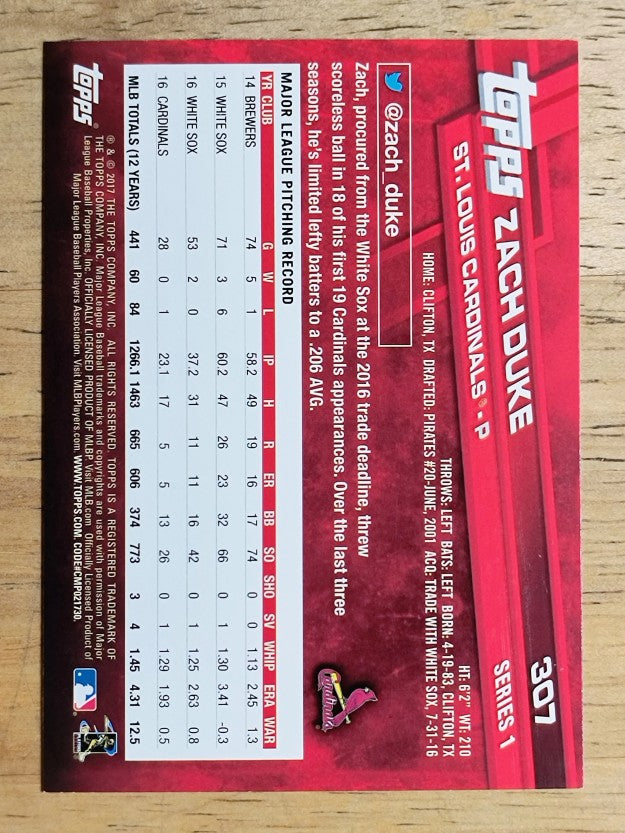 2017 Topps #307 Zach Duke