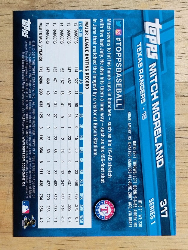 2017 Topps #317 Mitch Moreland