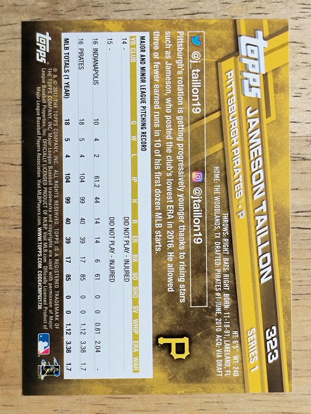 2017 Topps #323 Jameson Taillon