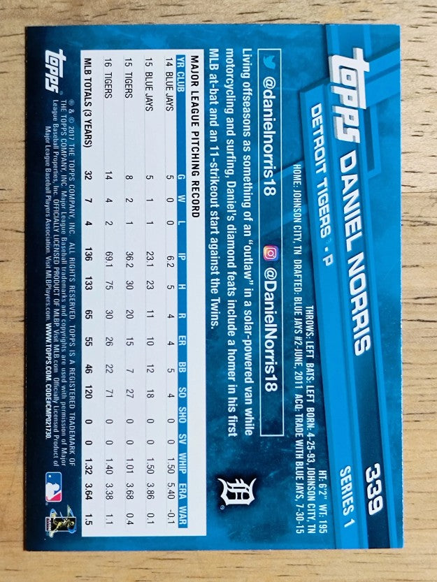 2017 Topps #339 Daniel Norris