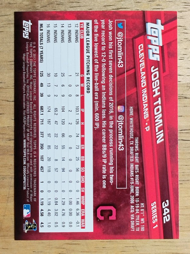 2017 Topps #342 Josh Tomlin