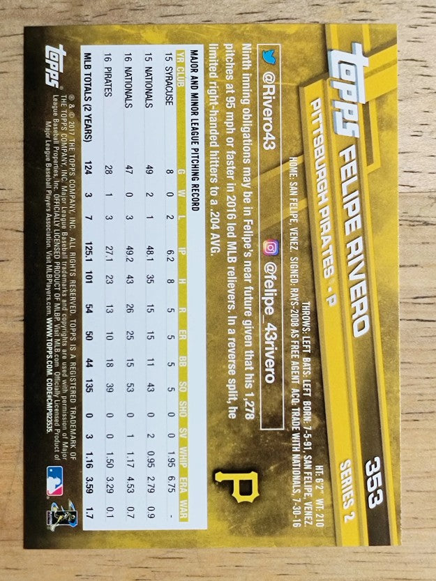 2017 Topps #353 Felipe Rivero