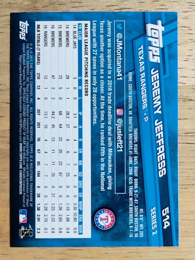 2017 Topps #514 Jeremy Jeffress