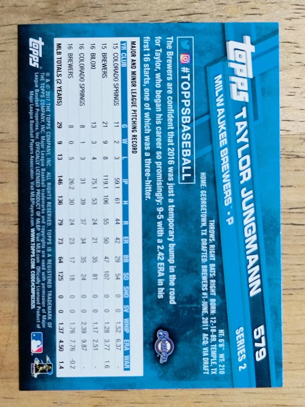 2017 Topps #579 Taylor Jungmann