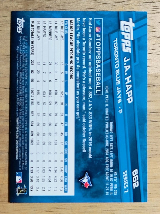 2017 Topps #662 J.A. Happ