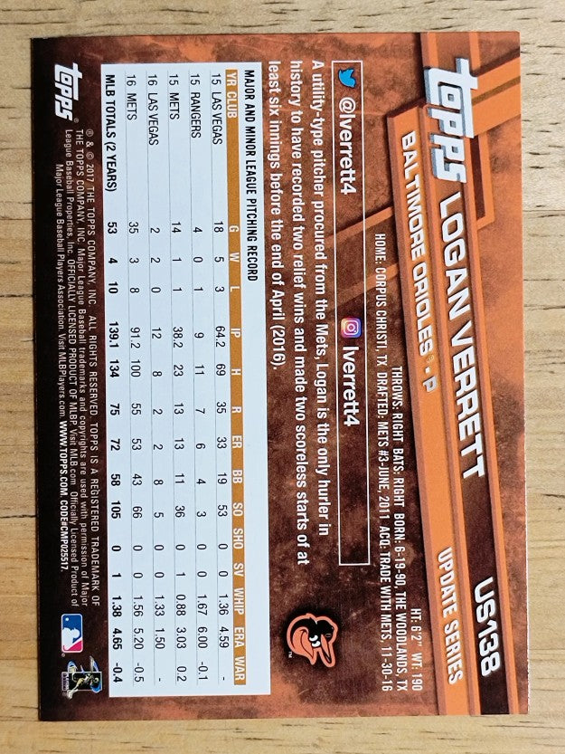 2017 Topps Update #US138 Logan Verrett