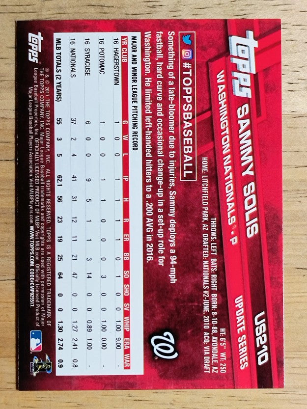 2017 Topps Update #US210 Sammy Solis