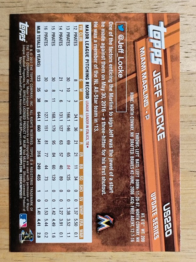 2017 Topps Update #US220 Jeff Locke