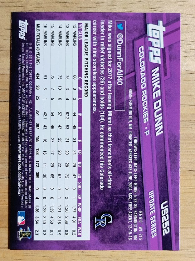 2017 Topps Update #US252 Mike Dunn
