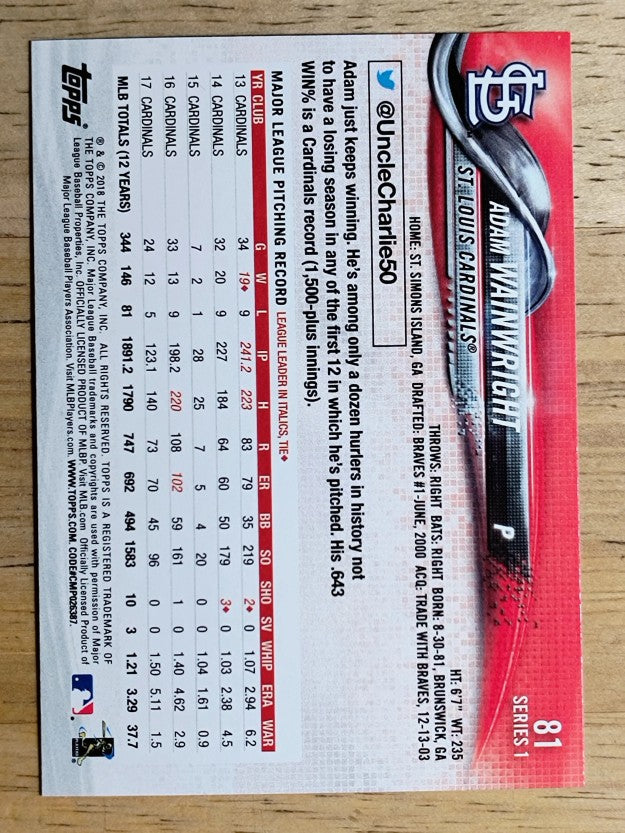 2018 Topps #81 Adam Wainwright