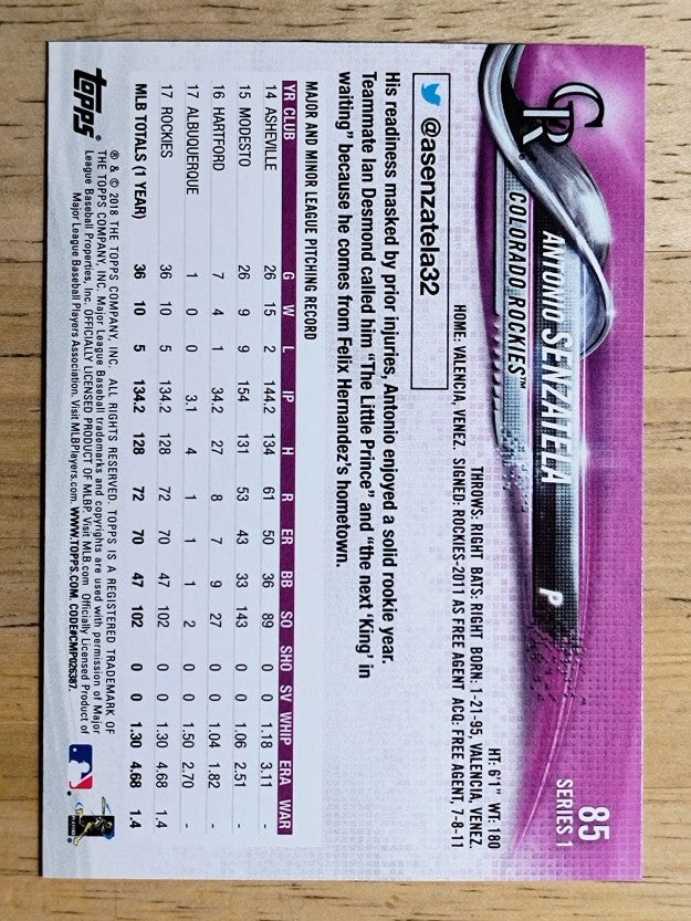 2018 Topps #85 Antonio Senzatela