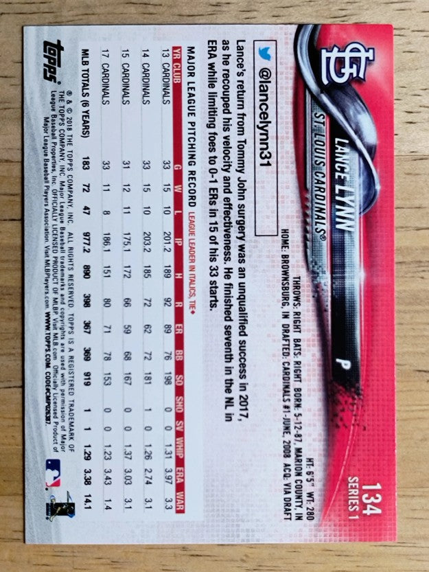 2018 Topps #134 Lance Lynn