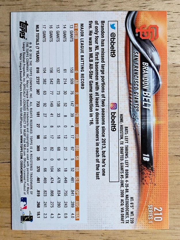 2018 Topps #210 Brandon Belt