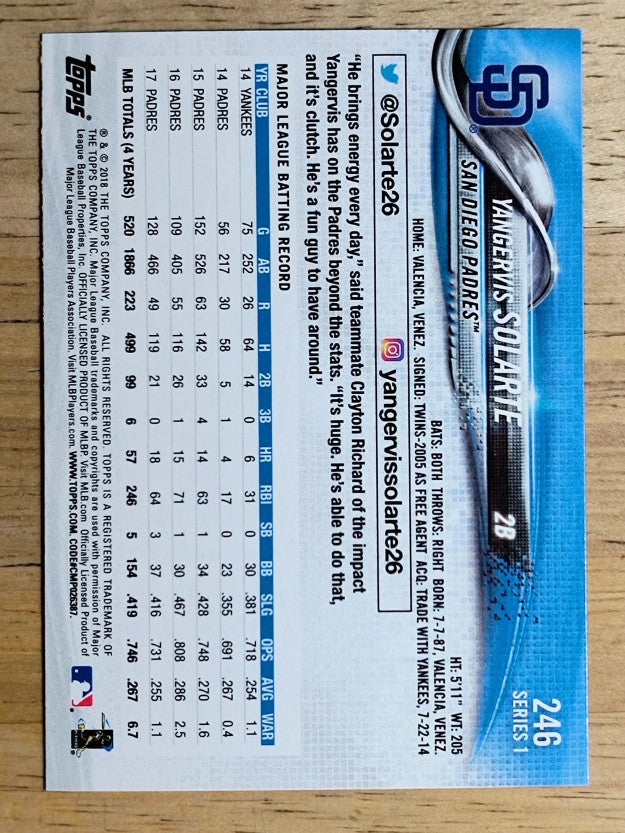2018 Topps #246 Yangervis Solarte