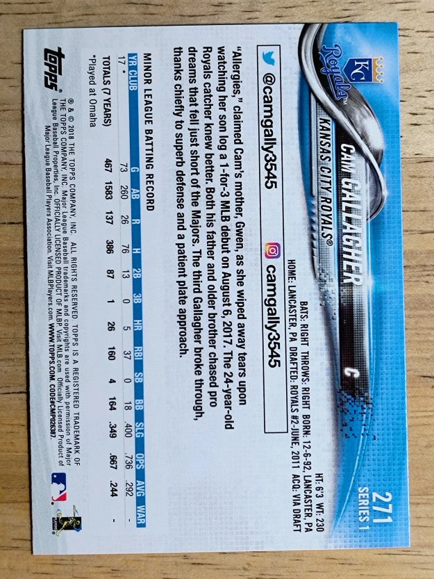 2018 Topps #271 Cam Gallagher RC