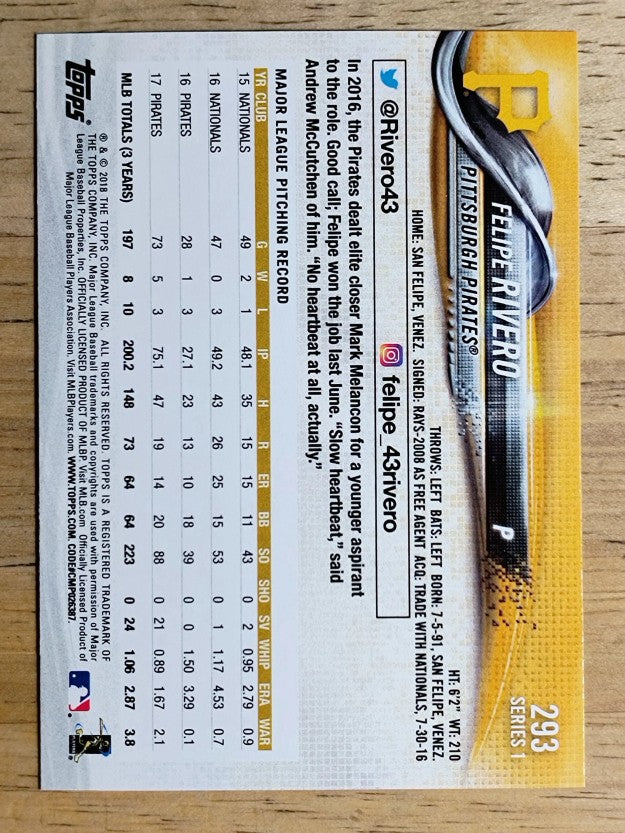 2018 Topps #293 Felipe Rivero