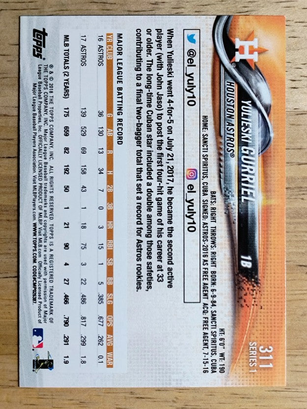 2018 Topps #311 Yulieski Gurriel