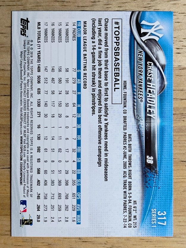 2018 Topps #317 Chase Headley