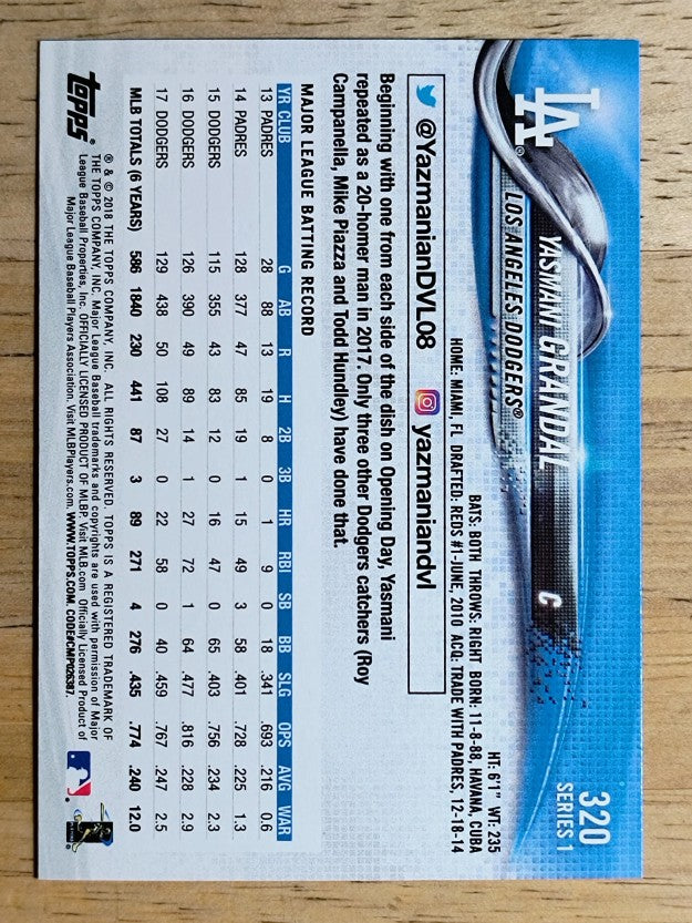 2018 Topps #320 Yasmani Grandal