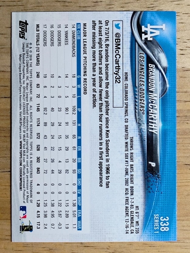 2018 Topps #338 Brandon McCarthy