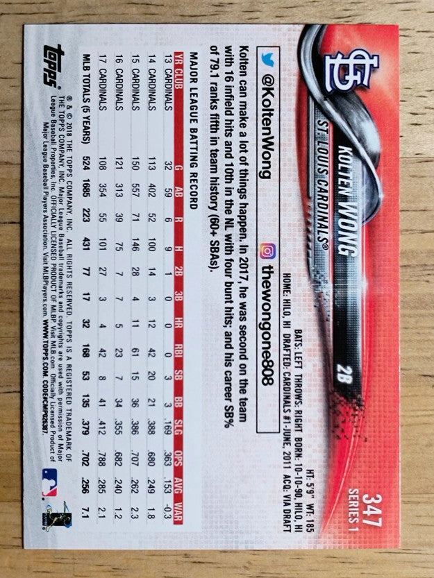 2018 Topps #347 Kolten Wong