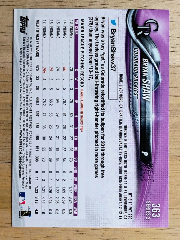 2018 Topps #363 Bryan Shaw