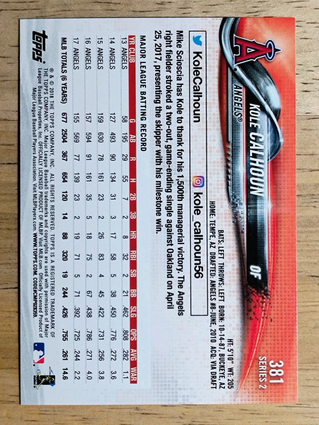 2018 Topps #381 Kole Calhoun
