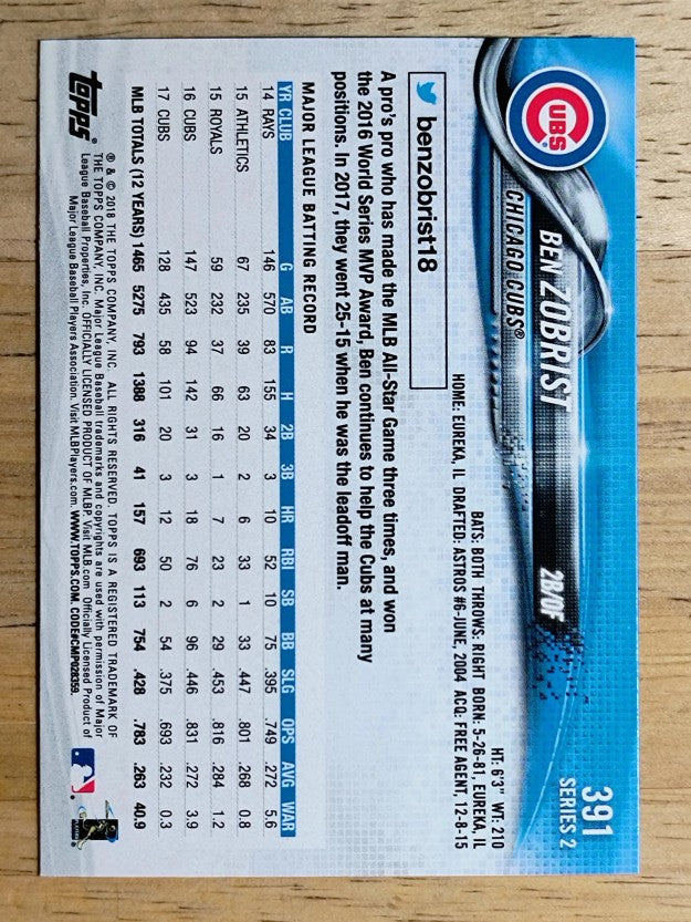 2018 Topps #391 Ben Zobrist