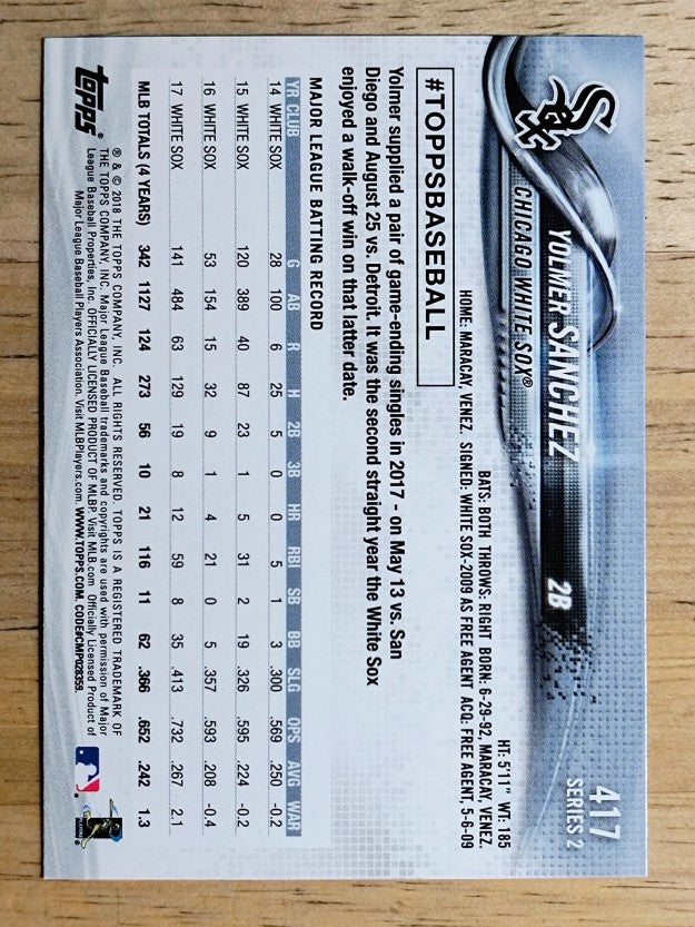 2018 Topps #417 Yolmer Sanchez