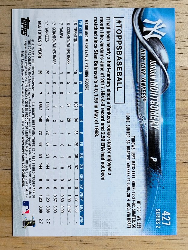 2018 Topps #427 Jordan Montgomery