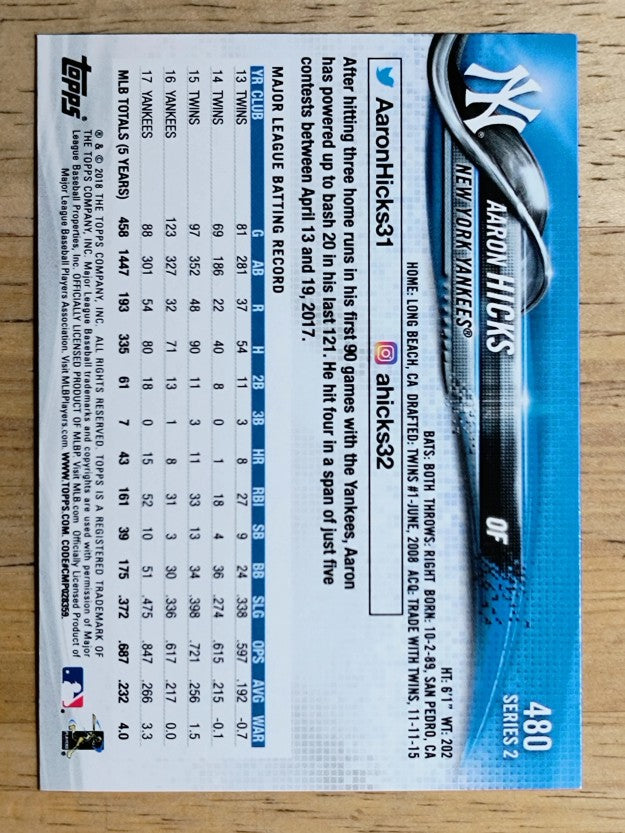 2018 Topps #480 Aaron Hicks