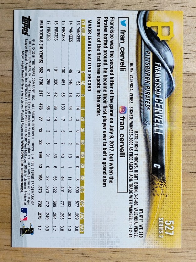 2018 Topps #527 Francisco Cervelli