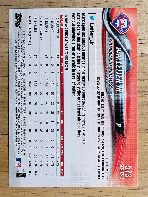 2018 Topps #573 Mark Leiter Jr.