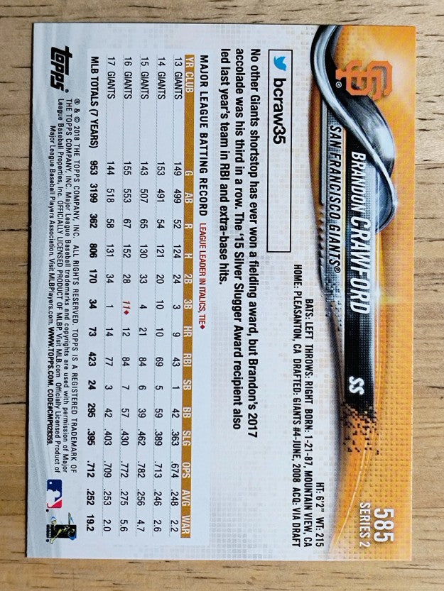 2018 Topps #585 Brandon Crawford