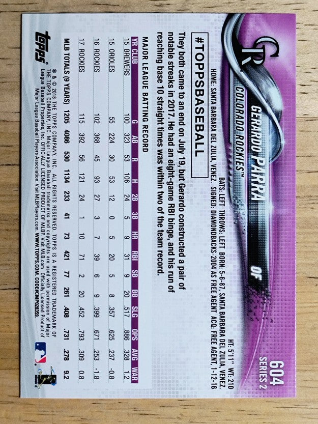 2018 Topps #604 Gerardo Parra