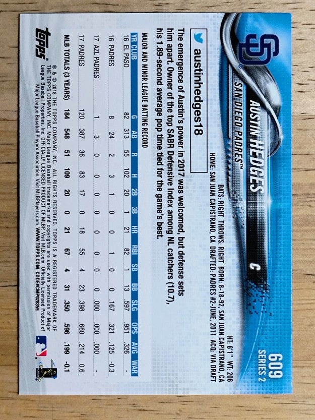 2018 Topps #609 Austin Hedges