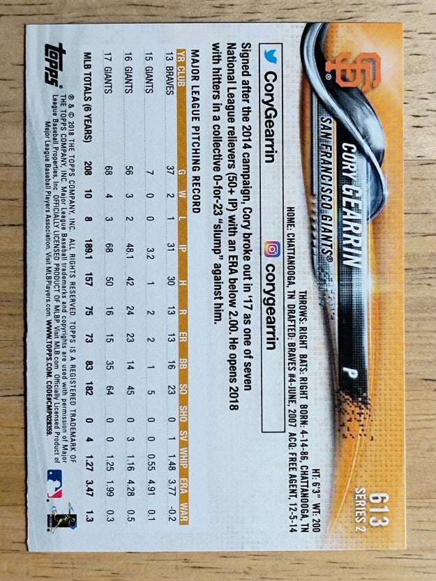 2018 Topps #613 Cory Gearrin