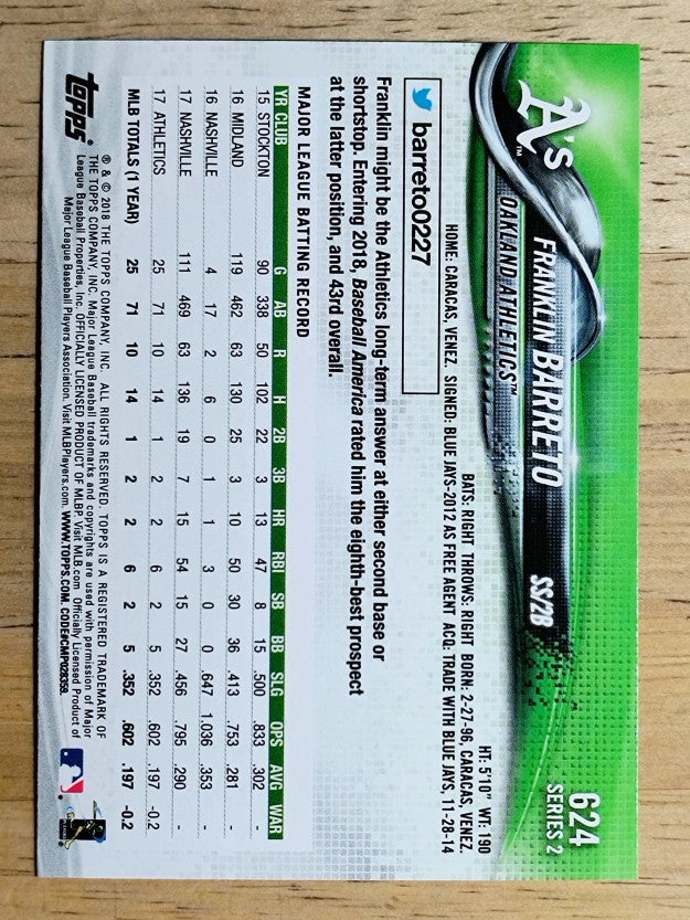 2018 Topps #624 Franklin Barreto